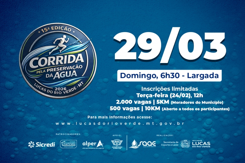 Corrida Pela Preservação da Água 2026 abre inscrições em Lucas do Rio Verde