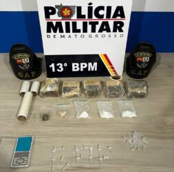 PM apreende drogas e prende suspeito por tráfico no bairro Tessele Júnior, em Lucas do Rio Verde