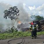 Colisão entre carreta boiadeira e Fiat Uno deixa um morto e incendeia veículo na BR-070 em Cáceres