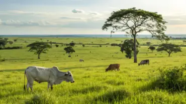 Gado pastando em campo de Mato Grosso