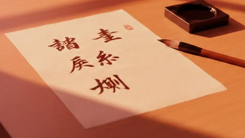 Caligrafia chinesa e pincel sobre mesa de madeira representando a análise do Horóscopo Chinês.