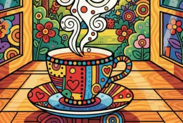 Detalhe de xícara em ambiente iluminado pelo sol da tarde sugerindo paz e descanso.