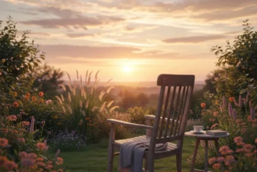 Por do sol sereno em campo aberto simbolizando o descanso de domingo.