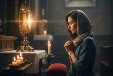 Pessoa rezando durante a Quaresma com vela acesa