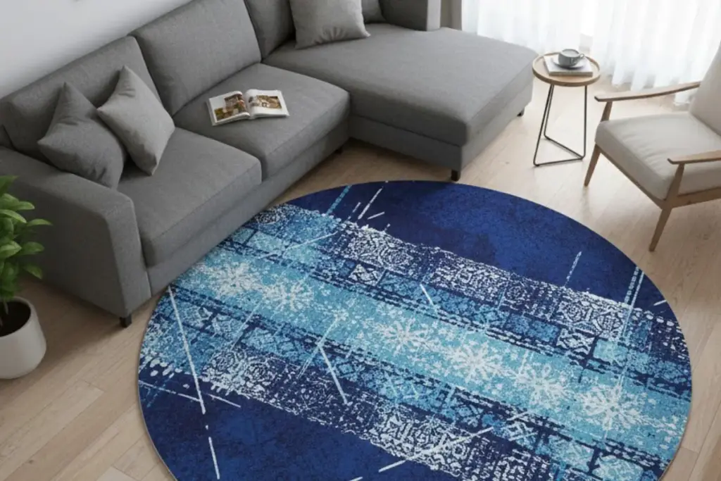 Imagem de uma sala com tapete 