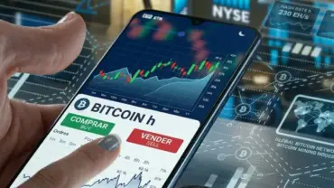 Celular mostrando tela do Bitcoin