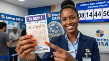 Funcionária da Caixa segura bilhete premiado na mão