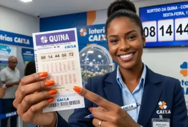 Funcionária da Caixa segura bilhete premiado na mão