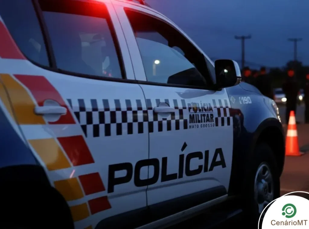 Viatura da PM de Mato Grosso trafegando à noite