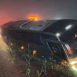 Ônibus com 30 passageiros sai da pista na BR-163 em Sinop durante a madrugada