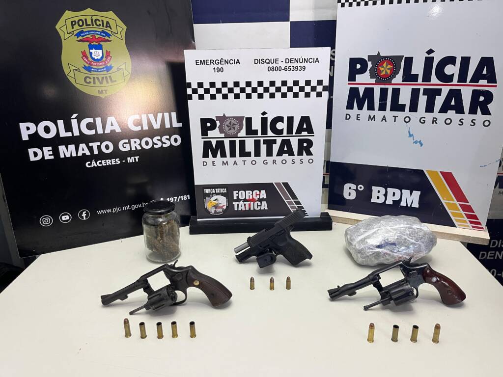 Confronto com a PM termina com suspeito baleado e arsenal apreendido em Cáceres