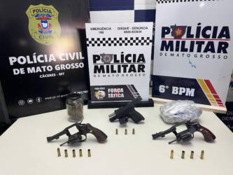 Confronto com a PM termina com suspeito baleado e arsenal apreendido em Cáceres