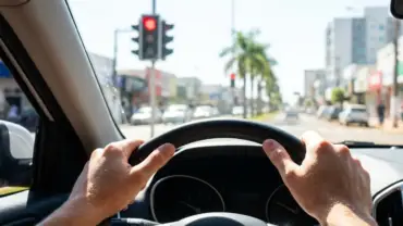 Motorista com as mão no volante