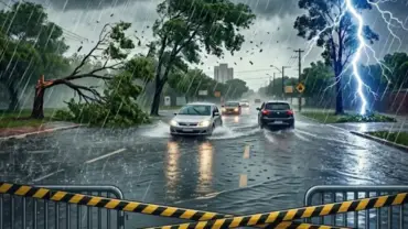 Tempestade em meio a estradadas com veículos