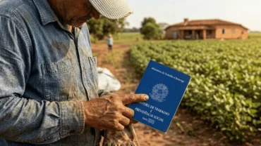 Trabalhador do campo segurando a carteira de trabalho na mão