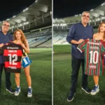 Shakira visita o Maracanã e recebe camisas de clubes cariocas