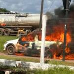 Incêndio destrói picape no setor industrial de Lucas do Rio Verde
