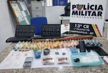 Objetos apreendidos com traficante foragido preso em Campinápolis