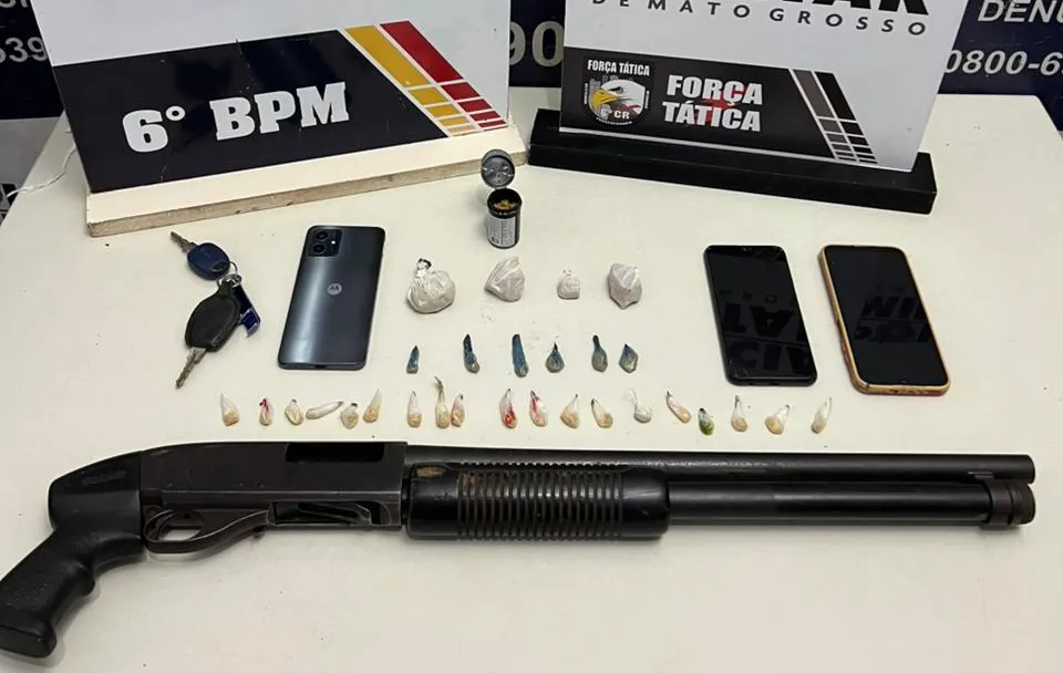 Polícia Militar apreende espingarda e drogas com faccionados em Cáceres