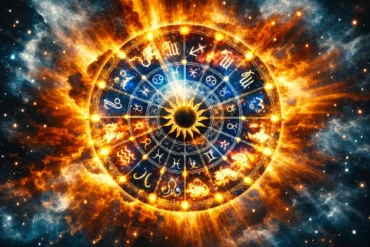 Signos do zodíaco dentro do círculo do horóscopo no universo.