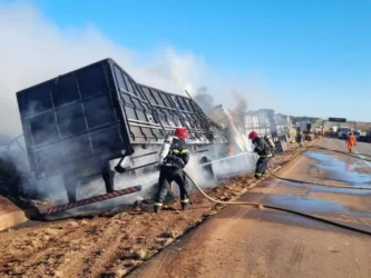 Incêndio em carretas na BR-163 mobiliza bombeiros em Rondonópolis