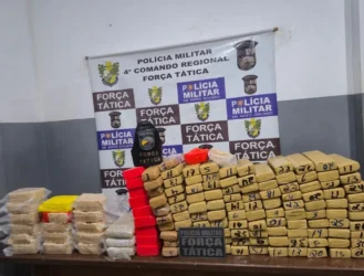 41 kg de drogas empilhados em mesa da delegacia