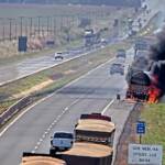 Incêndio em carreta com etanol mobiliza bombeiros e interdita BR-163 em Nova Mutum (VÍDEO)