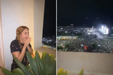 Shakira se surpreende com multidão em frente a hotel no Rio
