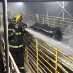 Bombeiros e brigadistas controlam incêndio em correia transportadora de indústria de etanol em Sinop