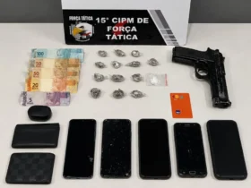 arma e objetos roubados apreendidos em Várzea Grande
