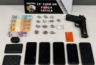 arma e objetos roubados apreendidos em Várzea Grande