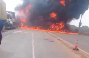 Motorista morre após explosão de carreta tanque em acidente na BR 070 em MT