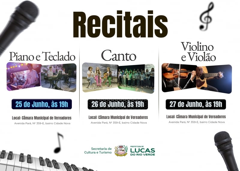 Música e cultura: recitais das oficinas culturais acontecem nos dias 25, 26 e 27 de junho na Câmara