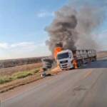 Incêndio em carreta interdita totalmente a BR-163 em Sorriso