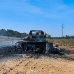 Caminhão é totalmente destruído por incêndio na MT-249 em Nova Mutum após pane mecânica; motorista escapa ileso em momento de tensão na rodovia