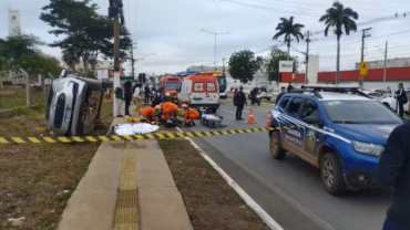 Engavetamento na Avenida da FEB termina com morte de mulher e quatro feridos. — Foto: Guarda Municipal Várzea Grande