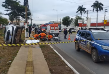 Engavetamento na Avenida da FEB termina com morte de mulher e quatro feridos. — Foto: Guarda Municipal Várzea Grande