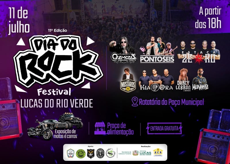 Com seis shows e entrada gratuita, Prefeitura divulga programação oficial do 11º Dia do Rock em Lucas do Rio Verde