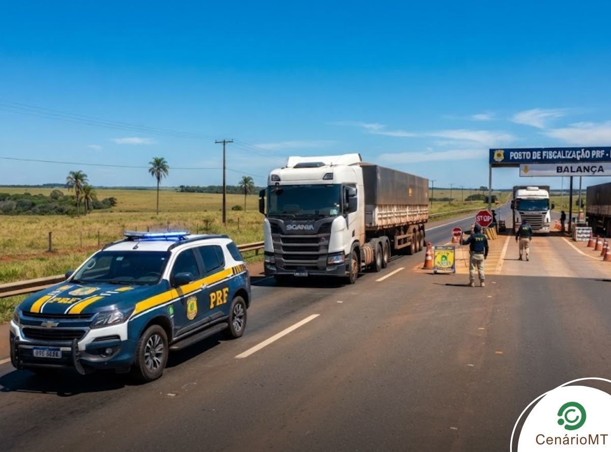 PRF recolhe carreta com falhas nos freios após quase provocar acidente com ônibus na BR-364 em Rondonópolis