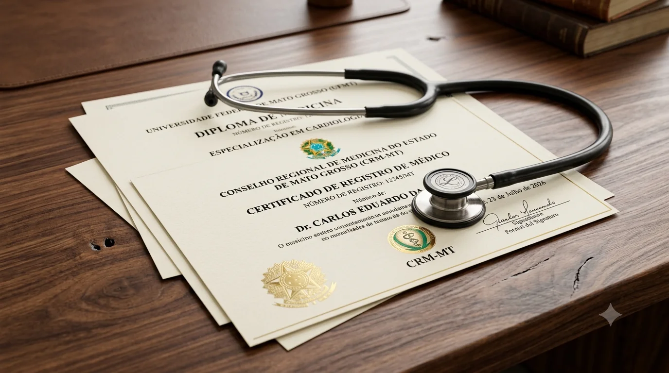 Estetoscópio em cima de diploma de medicina