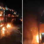 Caminhão-cegonha pega fogo e destrói 10 carros em rodovia; motorista consegue escapar