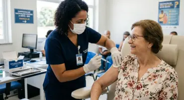 Idosa sendo vacinada para influenza