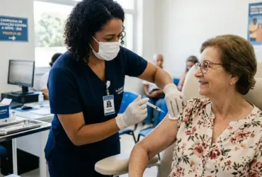 Idosa sendo vacinada para influenza