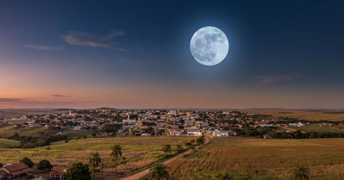 Lua crescente brilhando intensamente em um céu noturno estrelado
