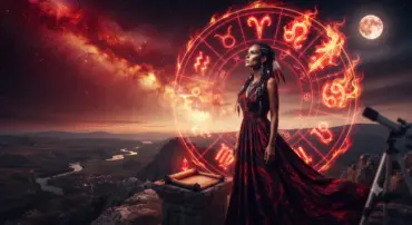 Mulher observando o céu estrelado diante dos símbolos do zodíaco representando o novo ciclo dos signos entre domingo e segunda-feira.