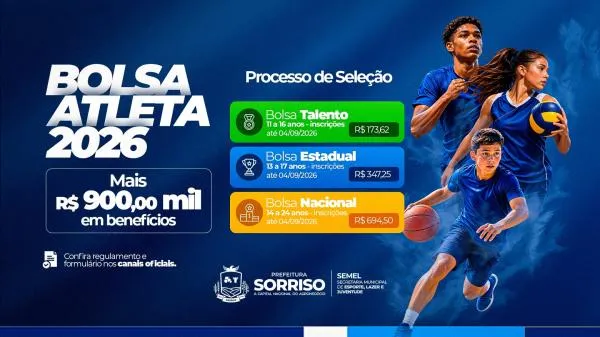 Prefeitura de Sorriso abre inscrições para o Bolsa Atleta 2026 com mais de R$ 900 mil em recursos