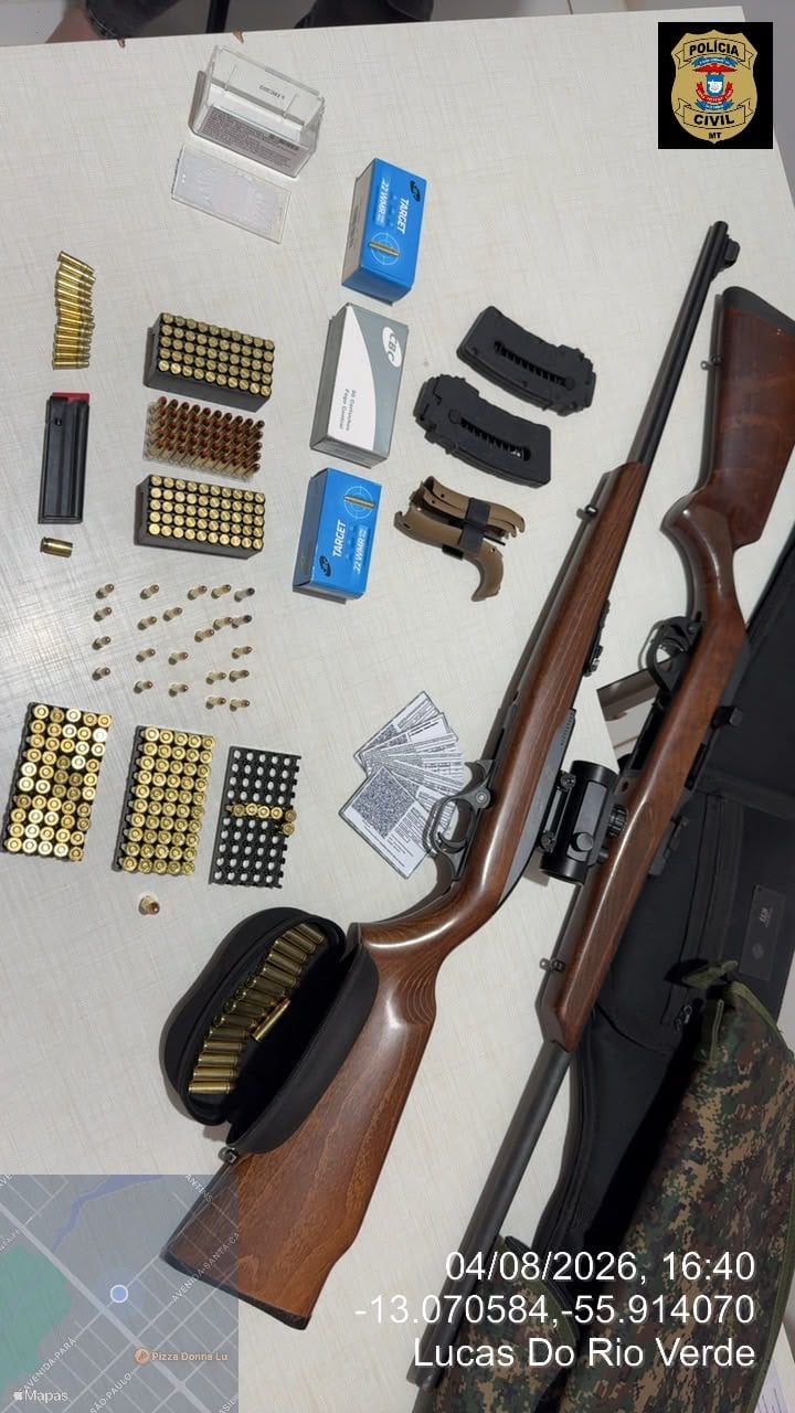 Investigado por violência doméstica é detido por manter arsenal e portar pistola após decisão judicial em Lucas do Rio Verde