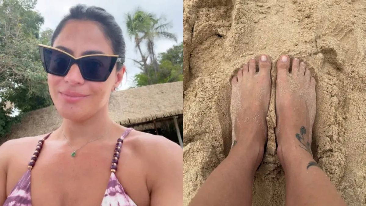 Carol Castro renova o bronzeado em praia na Bahia