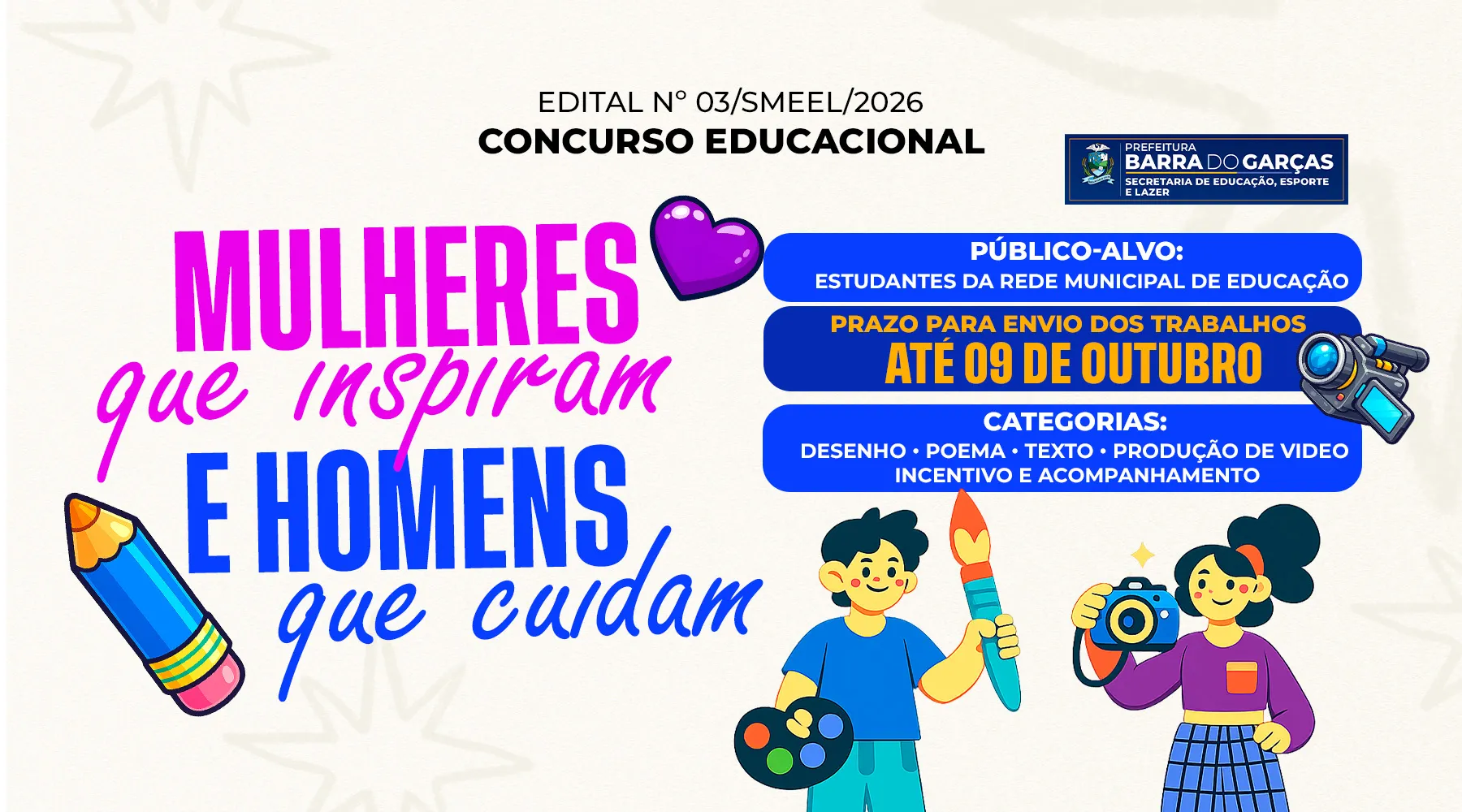 Barra do Garças lança concurso escolar para promover igualdade e combater a violência