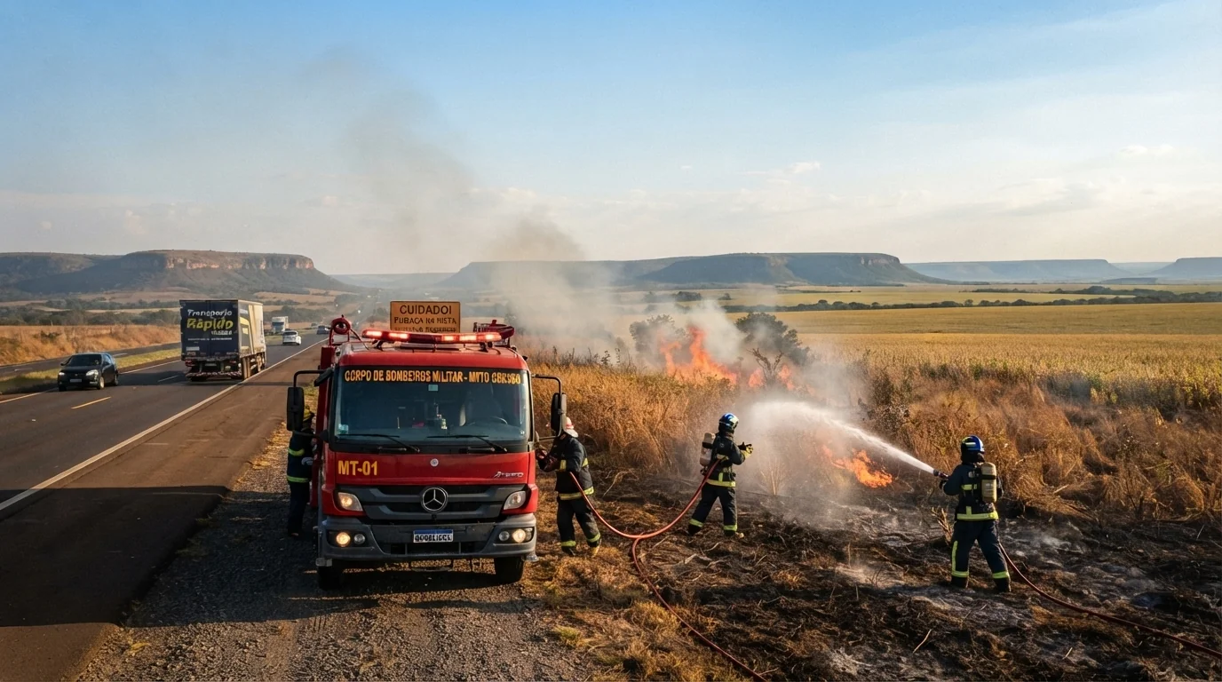 Brigada Municipal combate incêndios em vegetação na MT-325 e em bairro de Mato Grosso